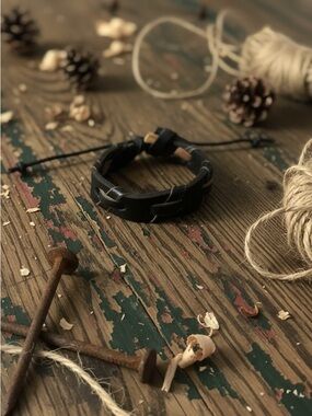 Hand Crafted Black Braided Leather Bracelet